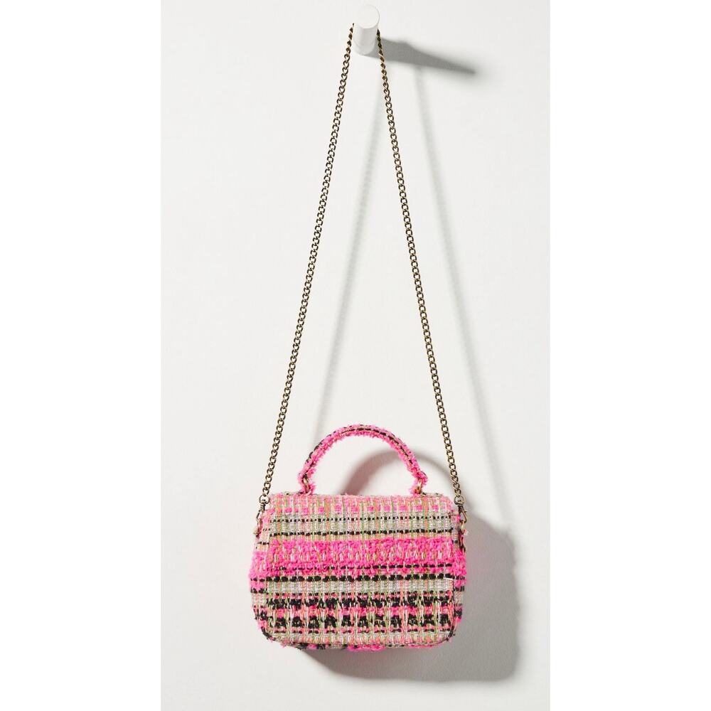 NWT Anthropologie Cara Clutch/Crossbody Handbag Pink Tweed Plaid